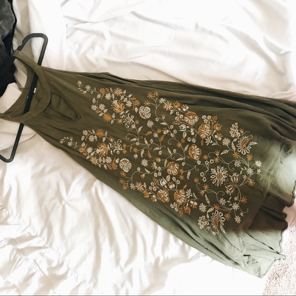 Olive green floral dress